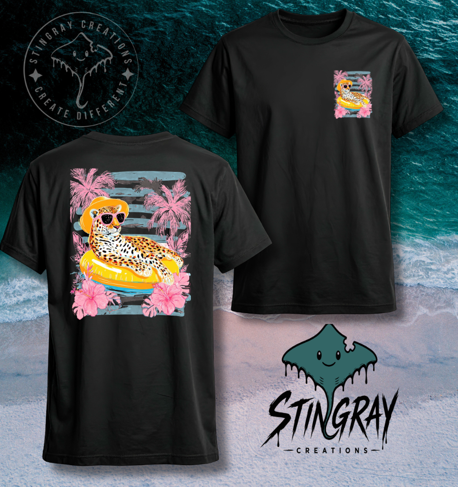 Leopard Beach Shirt | Tropical Summer Graphic Tee | Pool Float Vacation T Shirt