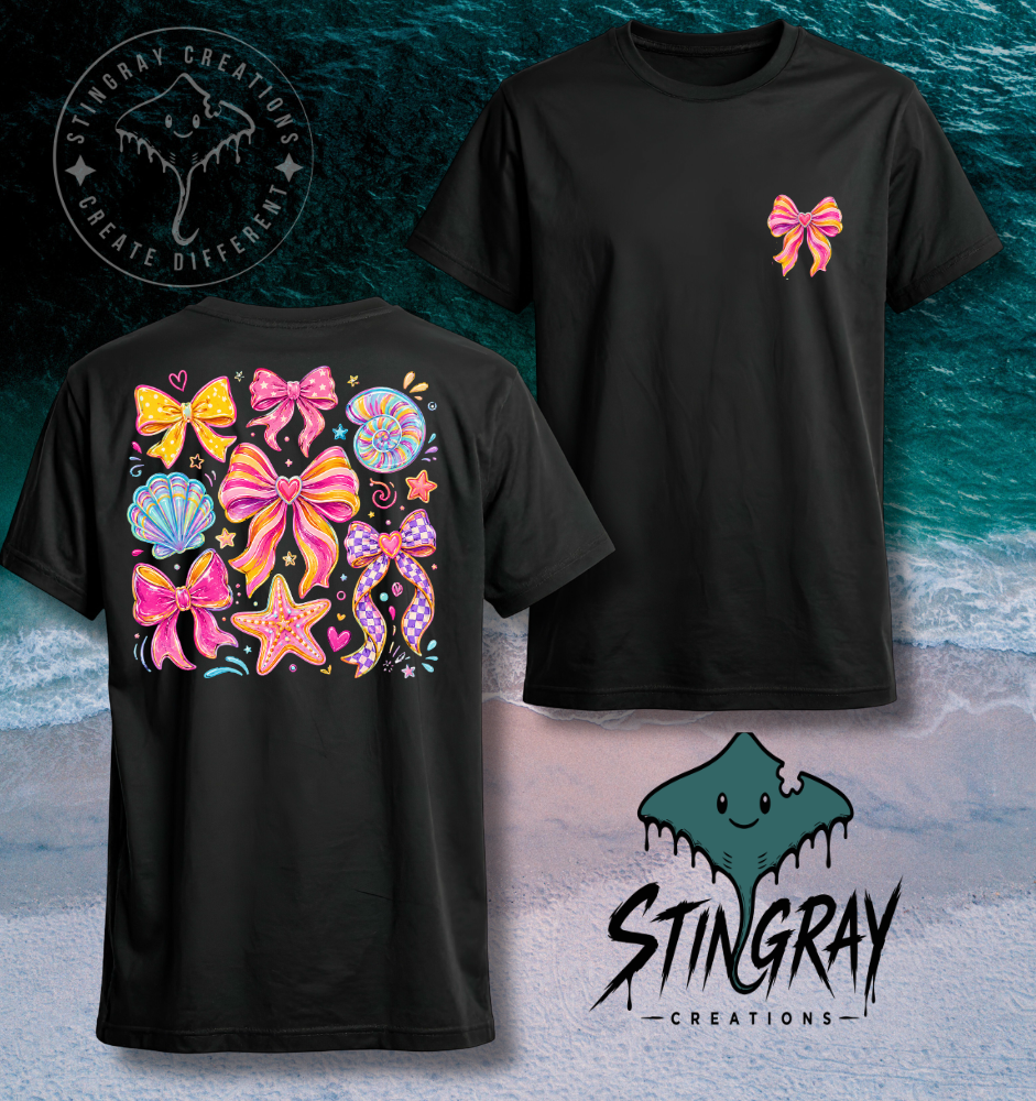 Coastal Bow Graphic Tee | Cute Beach Bows Shirt | Trendy Seashell Summer Shirt
