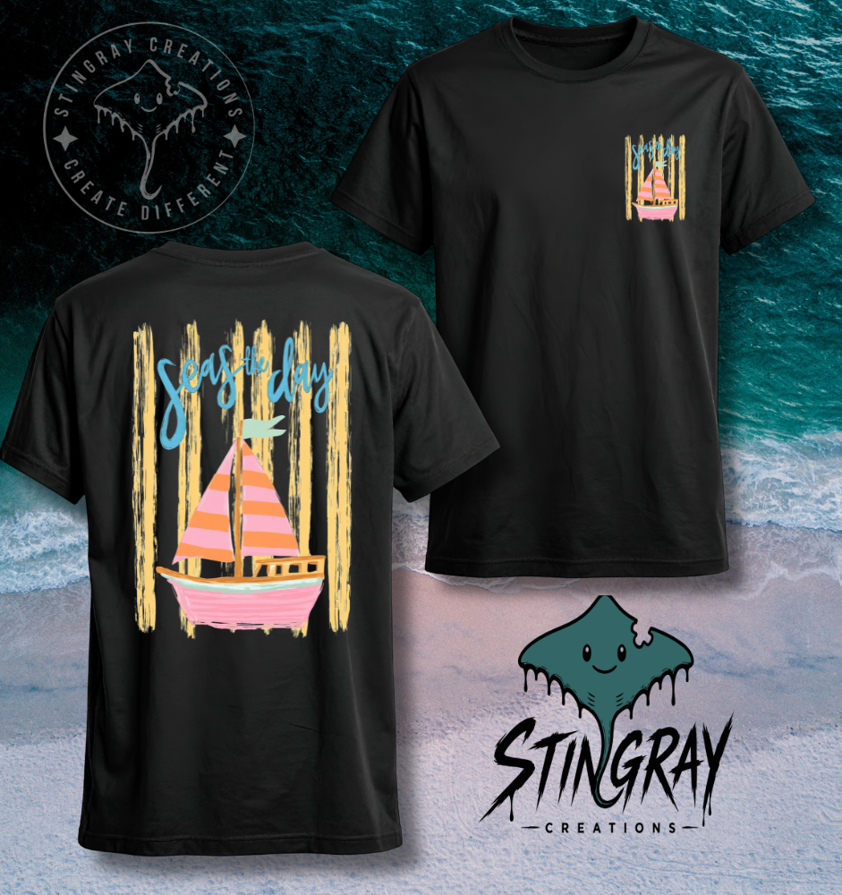 Seas the Day Shirt | Coastal Sailboat Graphic Tee | Beach Vacation Shirt