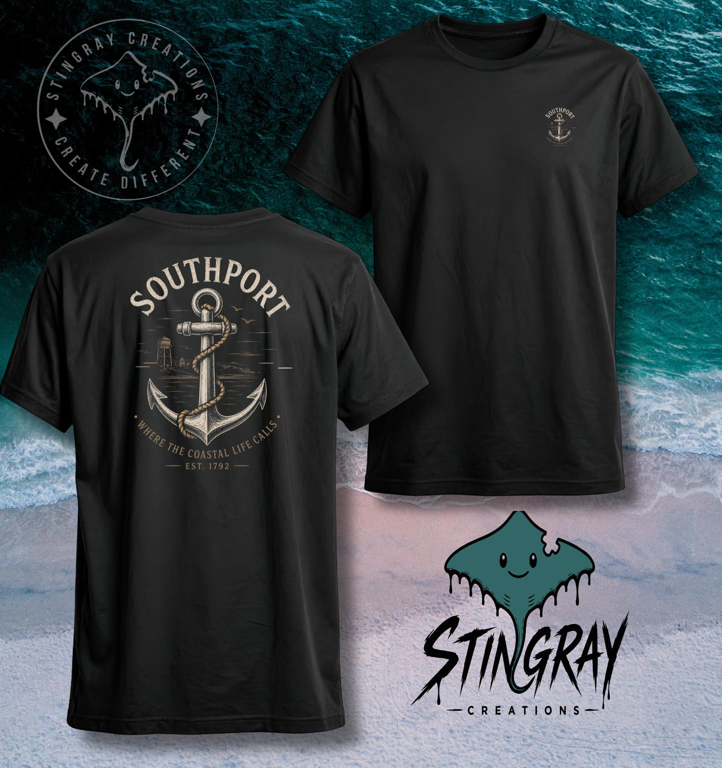 Southport North Carolina Anchor T Shirt | Coastal Nautical Beach Shirt | Southport NC Graphic Tee