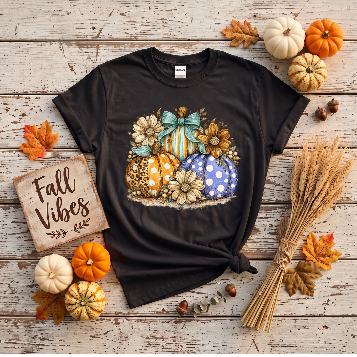 Fall Pumpkins & Flowers Shirt | Cute Autumn T-Shirt or Crewneck Sweatshirt
