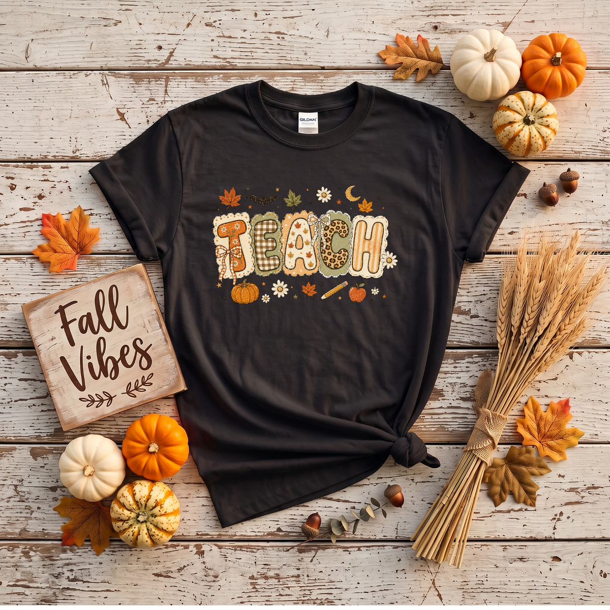 Teacher Fall Crewneck Sweatshirt | Patchwork Teacher Shirt | Cozy Autumn Teacher Sweatshirt