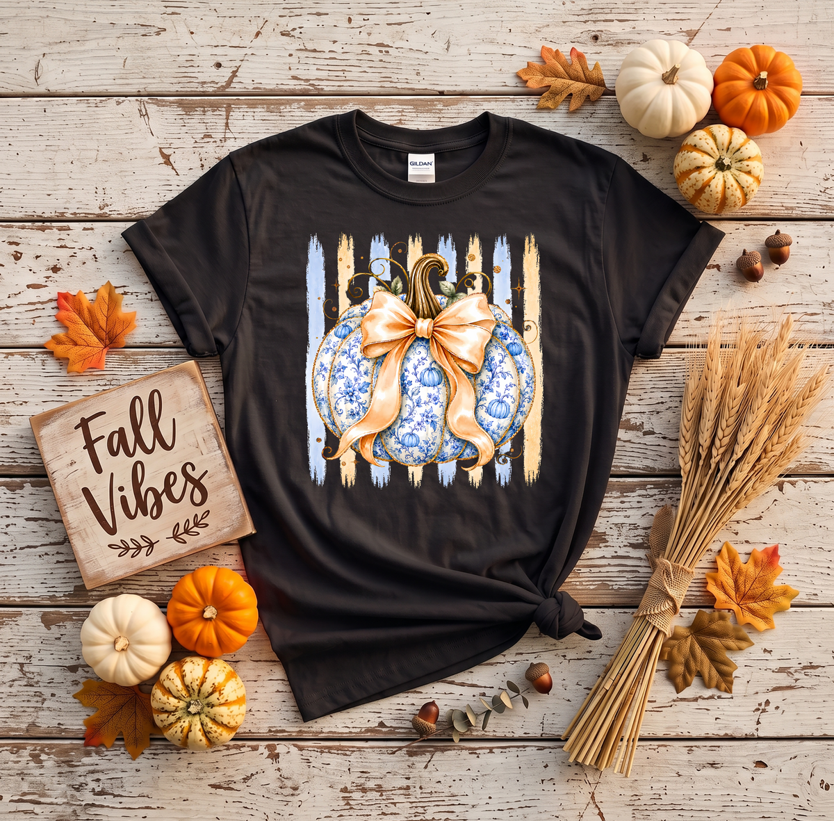 Blue Floral Pumpkin Crewneck Sweatshirt | Coquette Fall Pumpkin Sweatshirt
