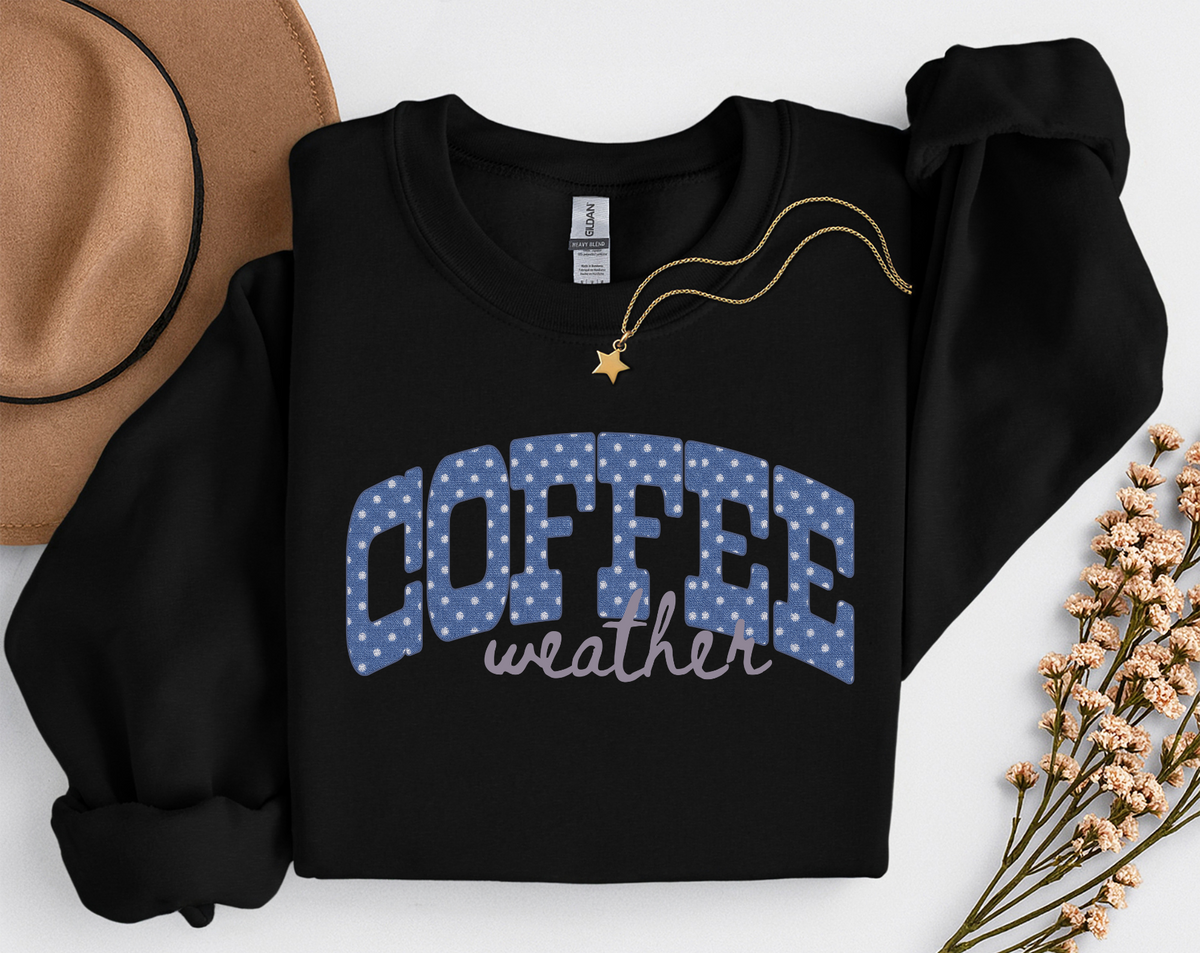 Coffee Weather Crewneck Sweatshirt | Cozy Coffee Lover Fall Sweatshirt | Polka Dot Coffee Shirt