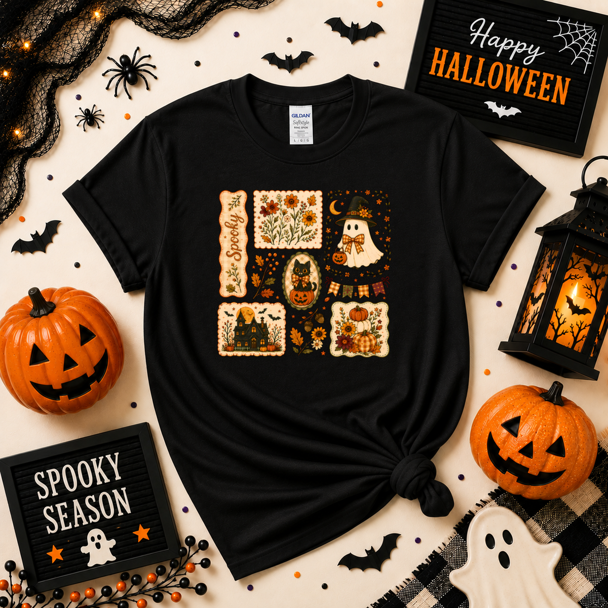 Vintage Spooky Halloween Sweatshirt | Ghost Pumpkin & Black Cat T-shirt