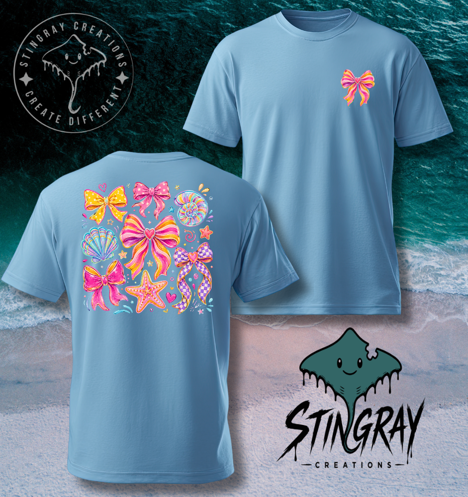 Coastal Bow Graphic Tee | Cute Beach Bows Shirt | Trendy Seashell Summer Shirt