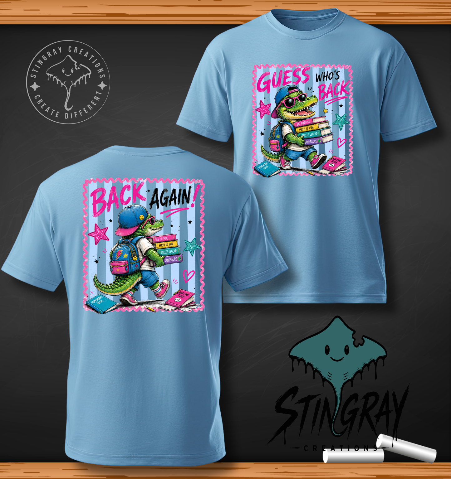 Guess Who's Back Alligator Back to School Shirt | Funny First Day of School T Shirt | Front & Back Graphic Tee