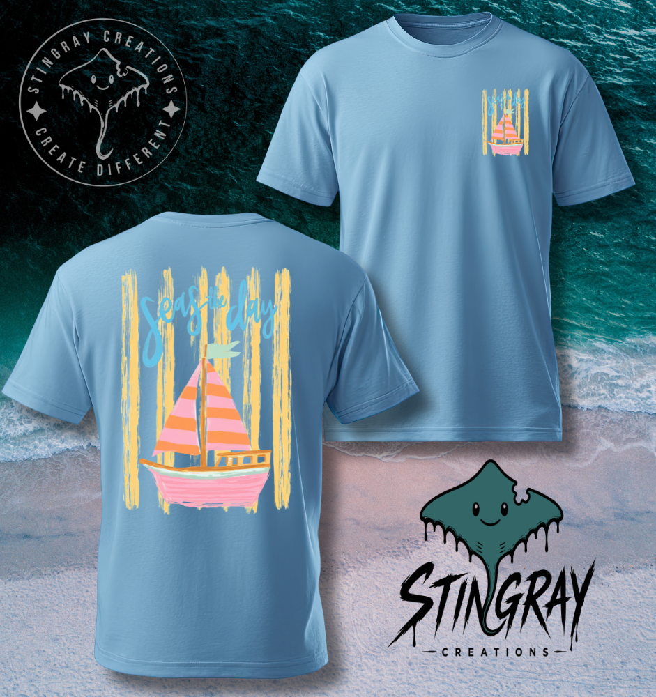 Seas the Day Shirt | Coastal Sailboat Graphic Tee | Beach Vacation Shirt