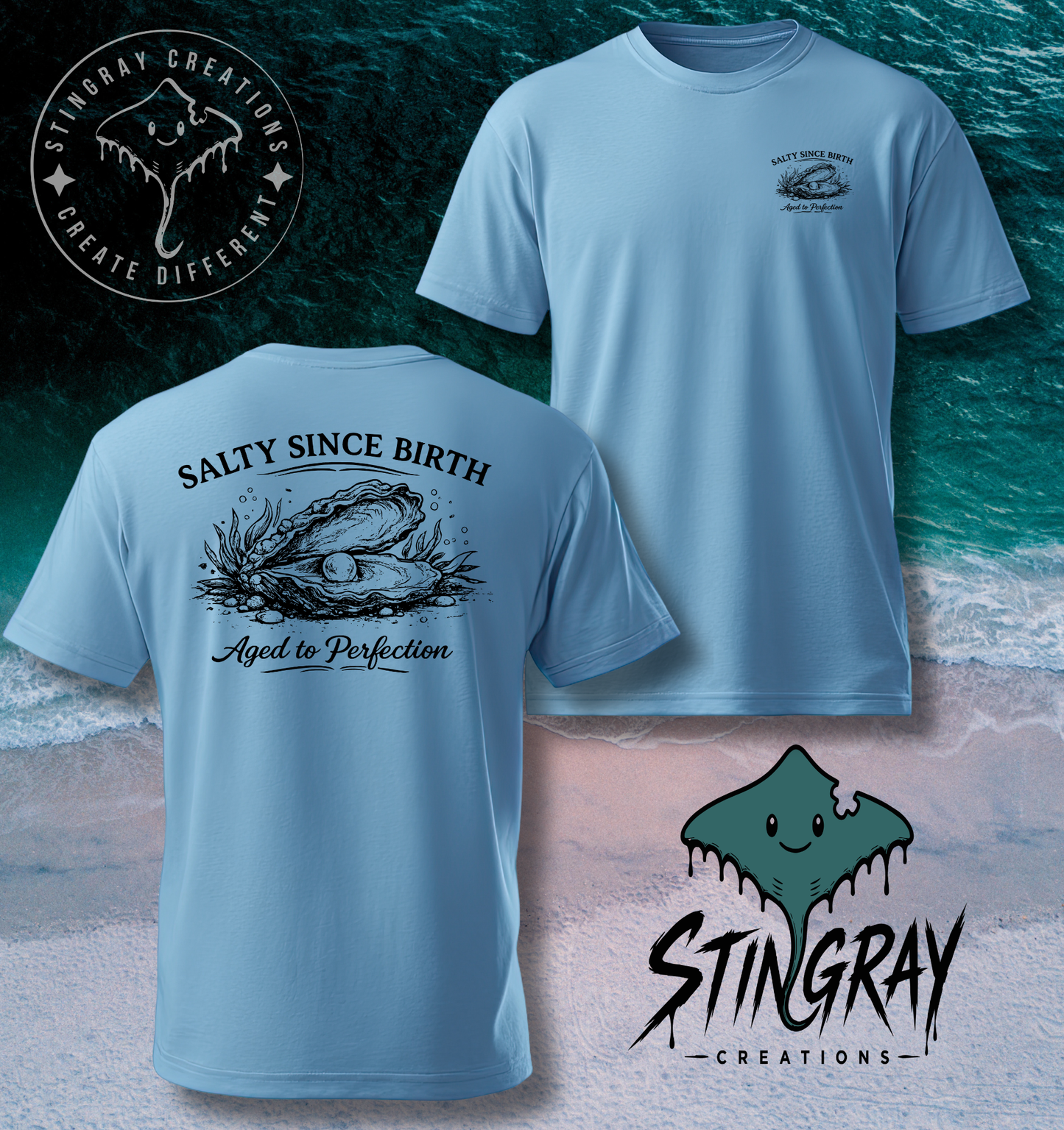 Salty Since Birth Oyster Shirt | Aged to Perfection Coastal Graphic Tee