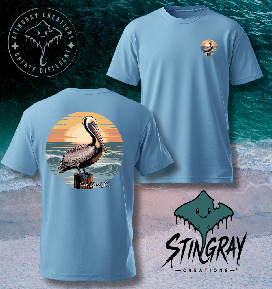 Oak Island NC Pelican Shirt | Coastal Beach Graphic Tee | North Carolina Beach Shirt