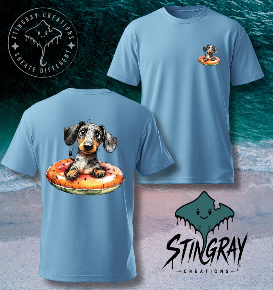 Dachshund Pool Float Shirt | Cute Wiener Dog Summer Tee | Beach Dog Graphic T Shirt