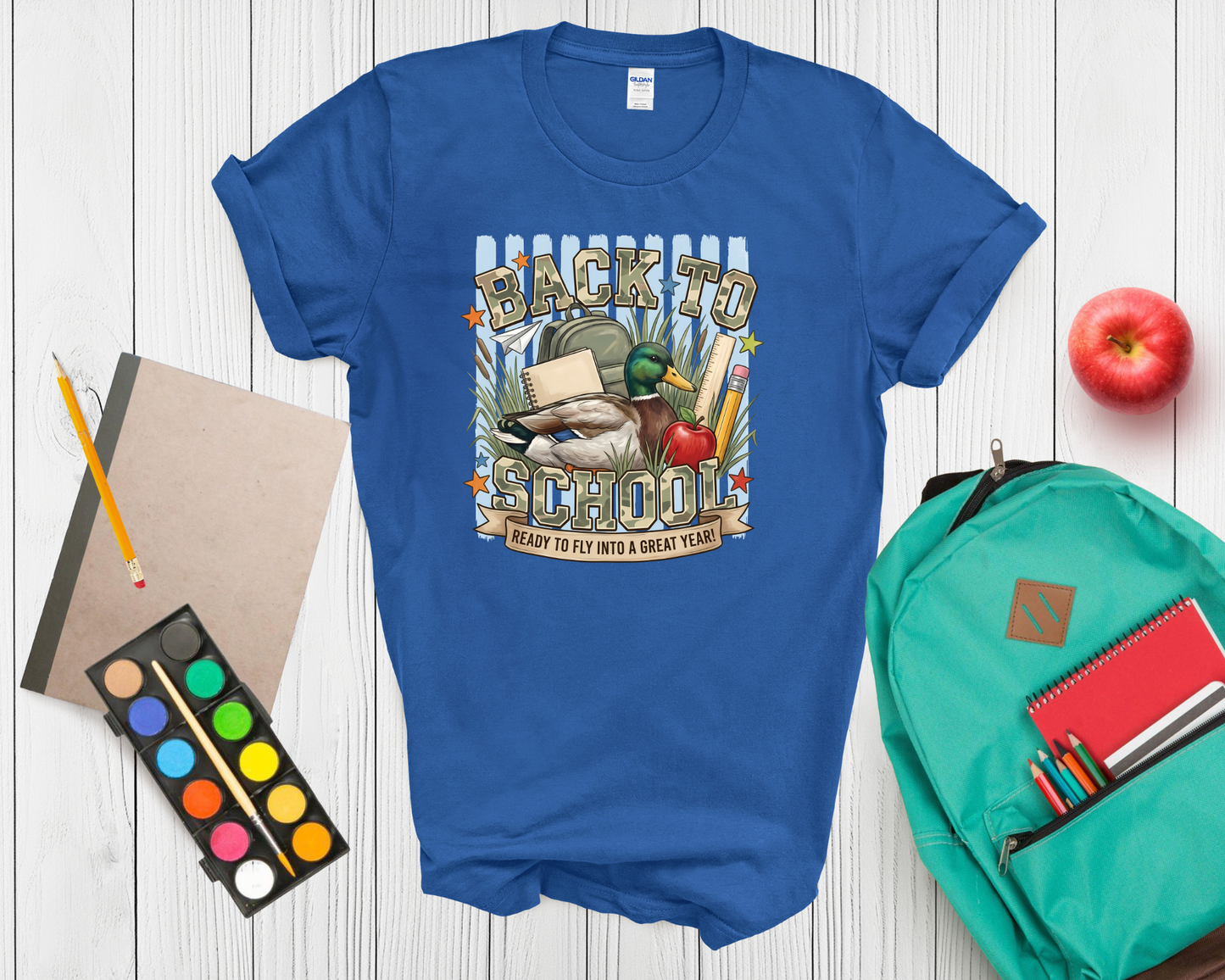 Back to School Duck Shirt | Funny Mallard Duck School T Shirt for Kids | Ready to Fly Into a Great Year Tee