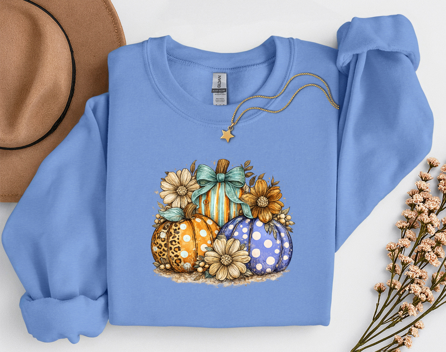 Fall Pumpkins & Flowers Shirt | Cute Autumn T-Shirt or Crewneck Sweatshirt