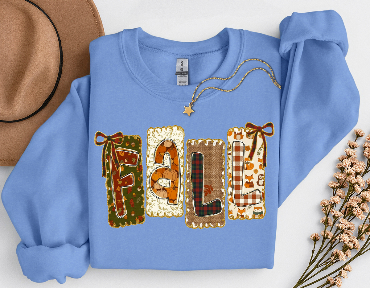 Patchwork Fall Crewneck Sweatshirt | Cozy Autumn Graphic Sweatshirt | Cute Fall Shirt