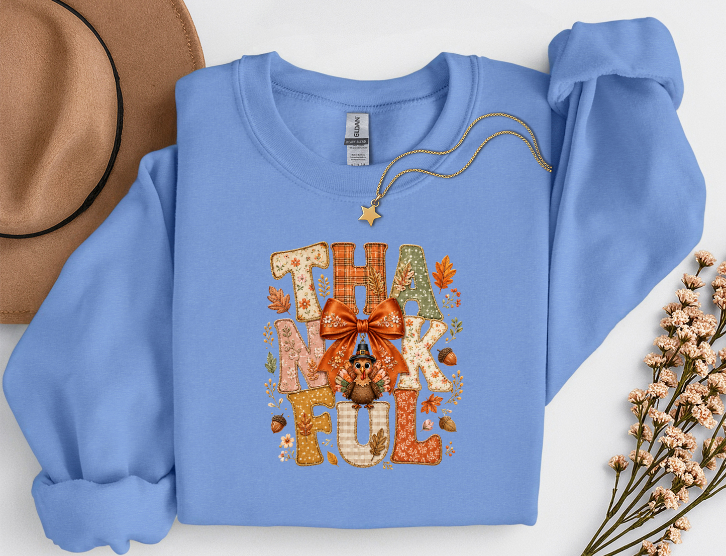 Thankful Turkey Fall Crewneck Sweatshirt | Cute Thanksgiving Shirt | Cozy Autumn Graphic Sweatshirt