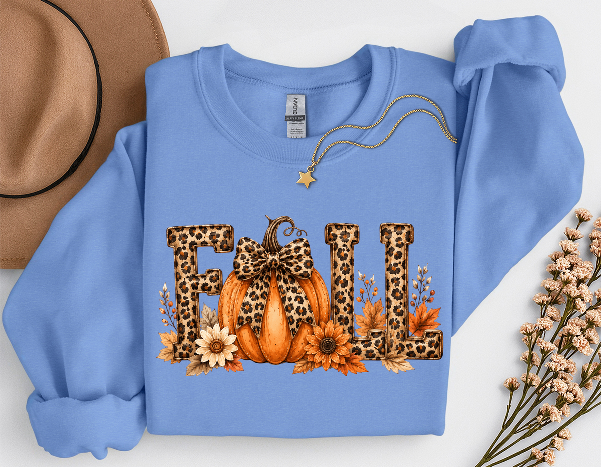 Leopard Fall Pumpkin Crewneck Sweatshirt | Cute Animal Print Autumn Sweatshirt
