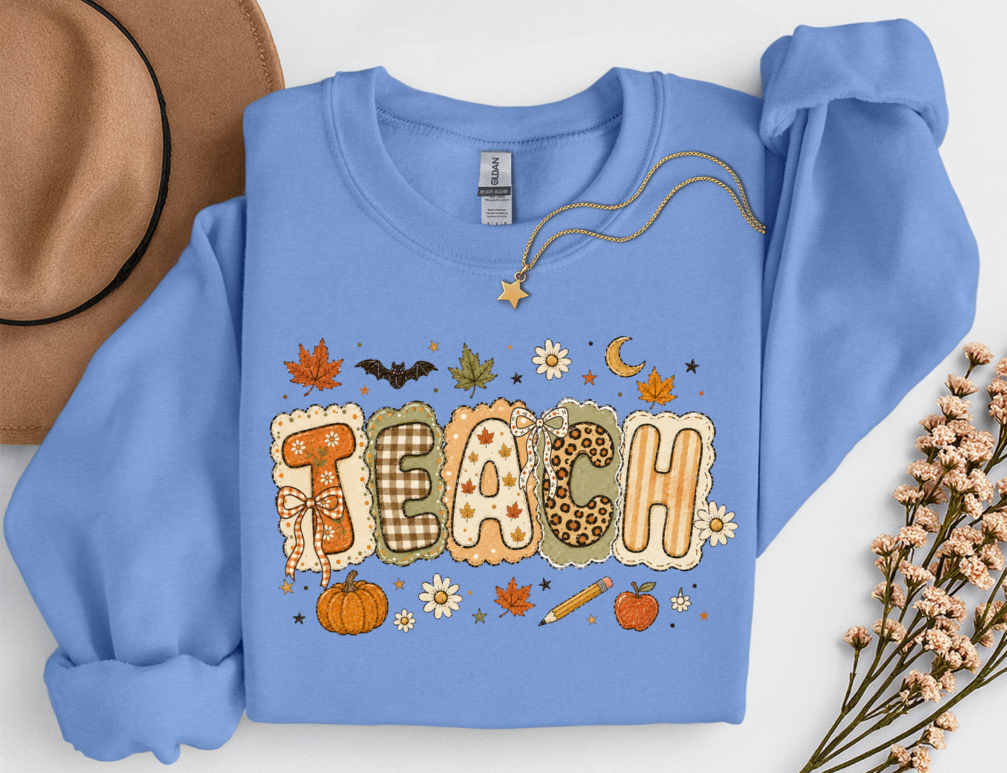 Teacher Fall Crewneck Sweatshirt | Patchwork Teacher Shirt | Cozy Autumn Teacher Sweatshirt