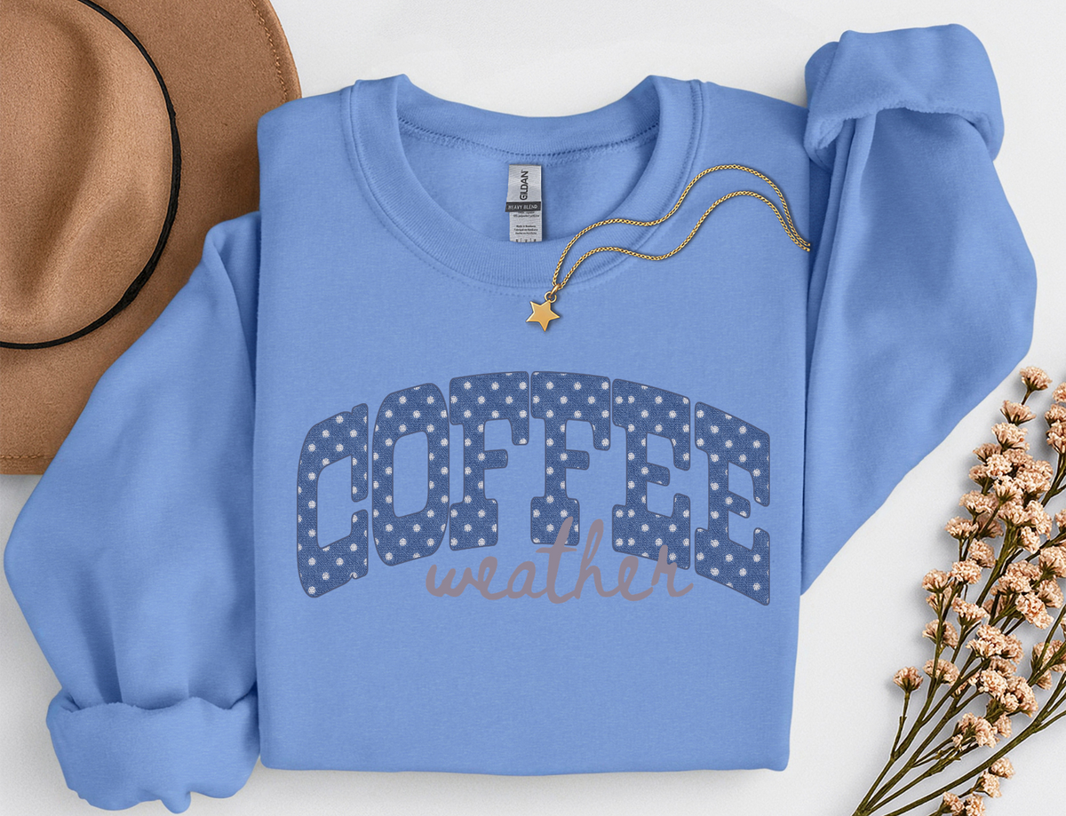 Coffee Weather Crewneck Sweatshirt | Cozy Coffee Lover Fall Sweatshirt | Polka Dot Coffee Shirt