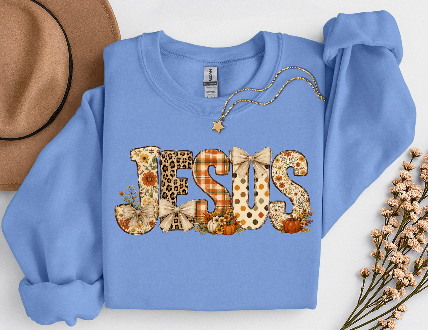 Fall Jesus Shirt | Floral Leopard Pumpkin Christian T-Shirt & Crewneck Sweatshirt