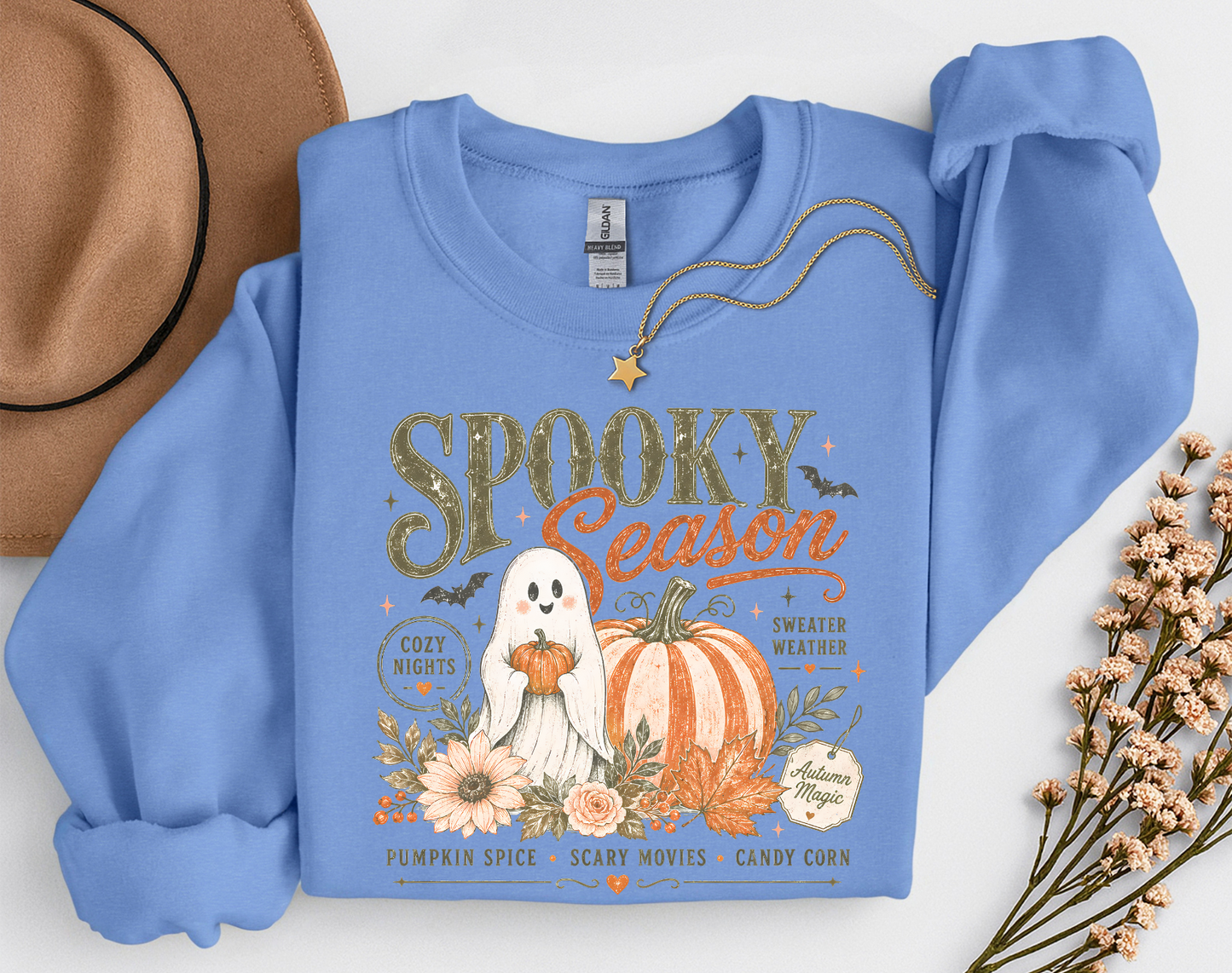 Spooky Season Ghost & Pumpkin Shirt | Cute Halloween T-Shirt or Crewneck Sweatshirt