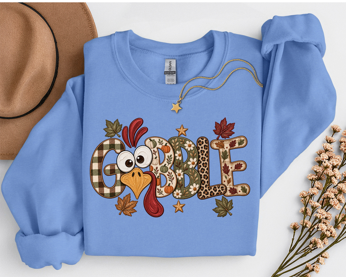 Gobble Turkey Thanksgiving T-Shirt or Sweatshirt | Cute Fall Graphic Apparel