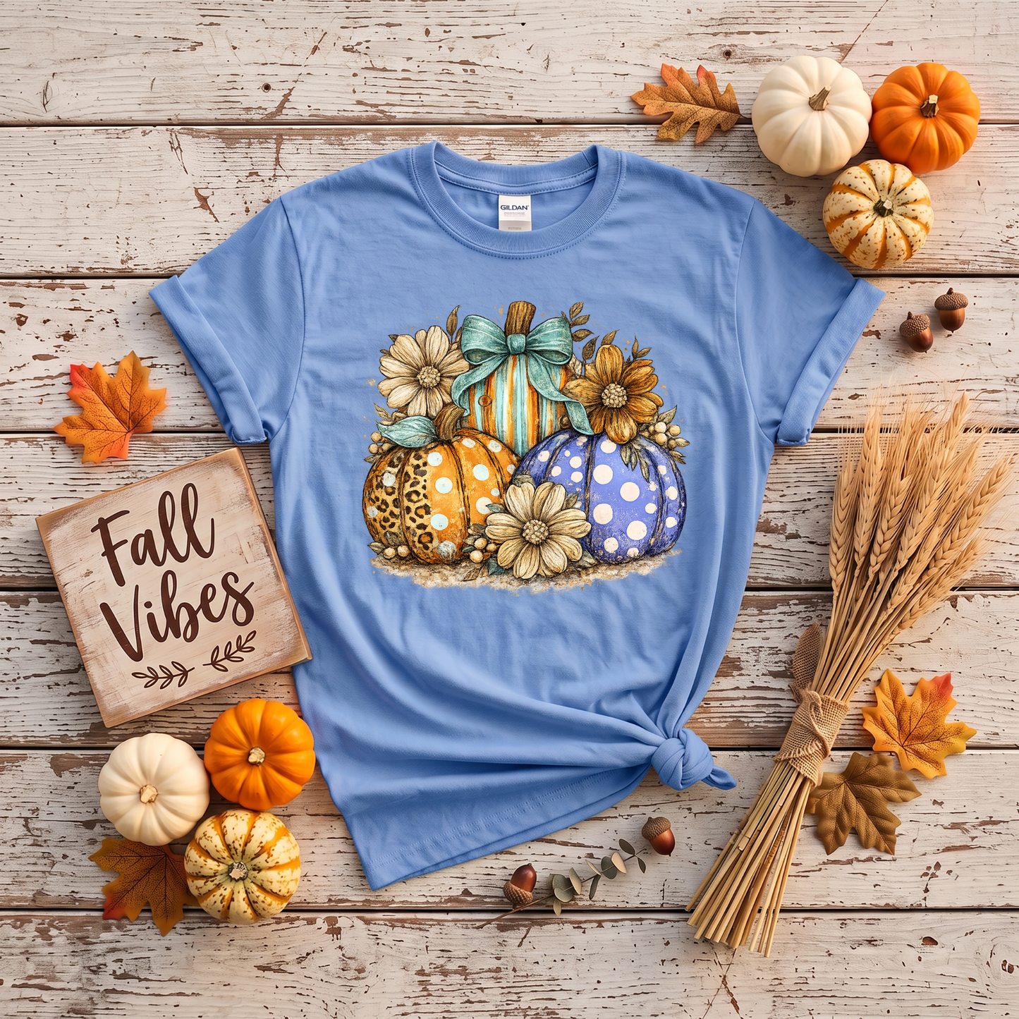 Fall Pumpkins & Flowers Shirt | Cute Autumn T-Shirt or Crewneck Sweatshirt