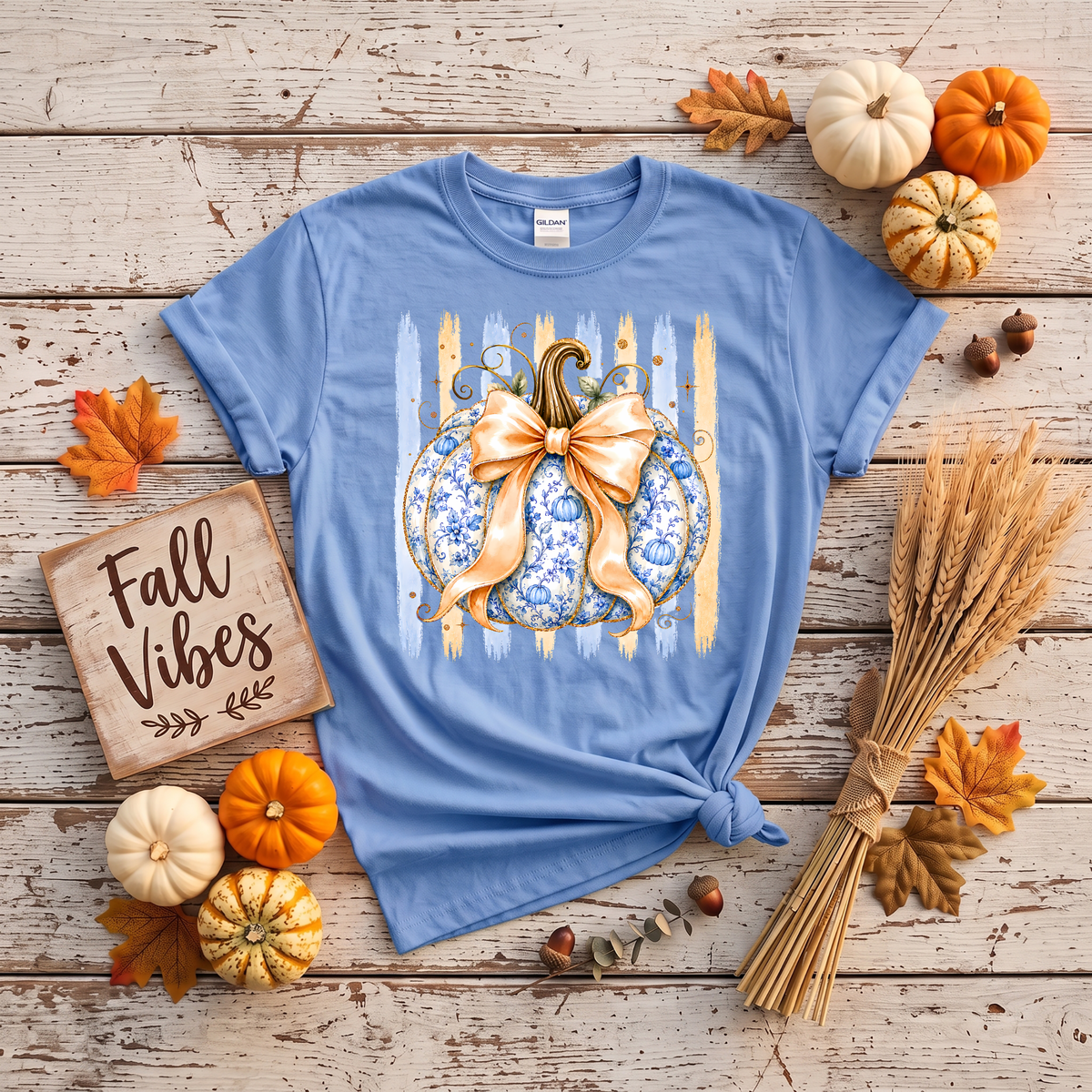Blue Floral Pumpkin Crewneck Sweatshirt | Coquette Fall Pumpkin Sweatshirt