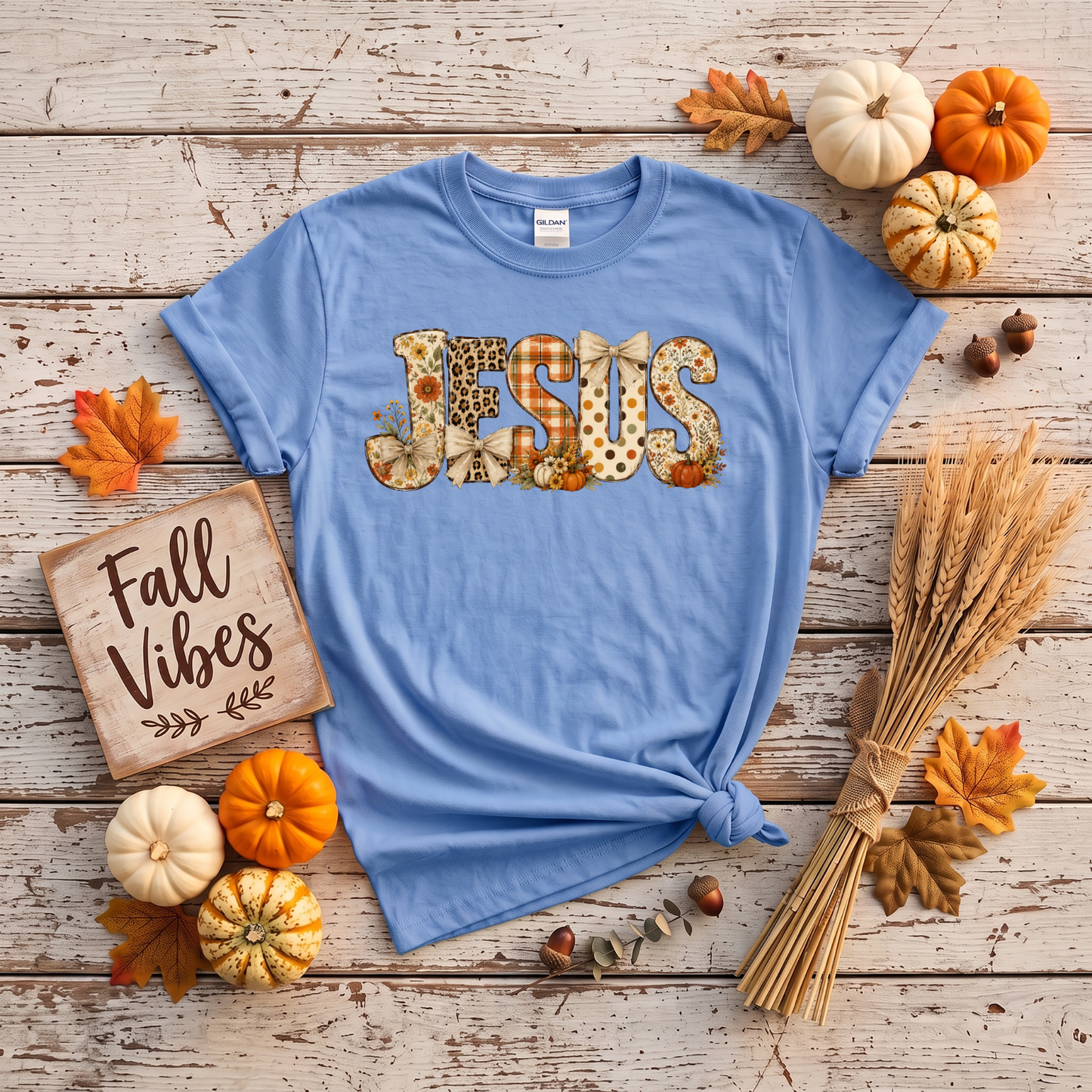 Fall Jesus Shirt | Floral Leopard Pumpkin Christian T-Shirt & Crewneck Sweatshirt