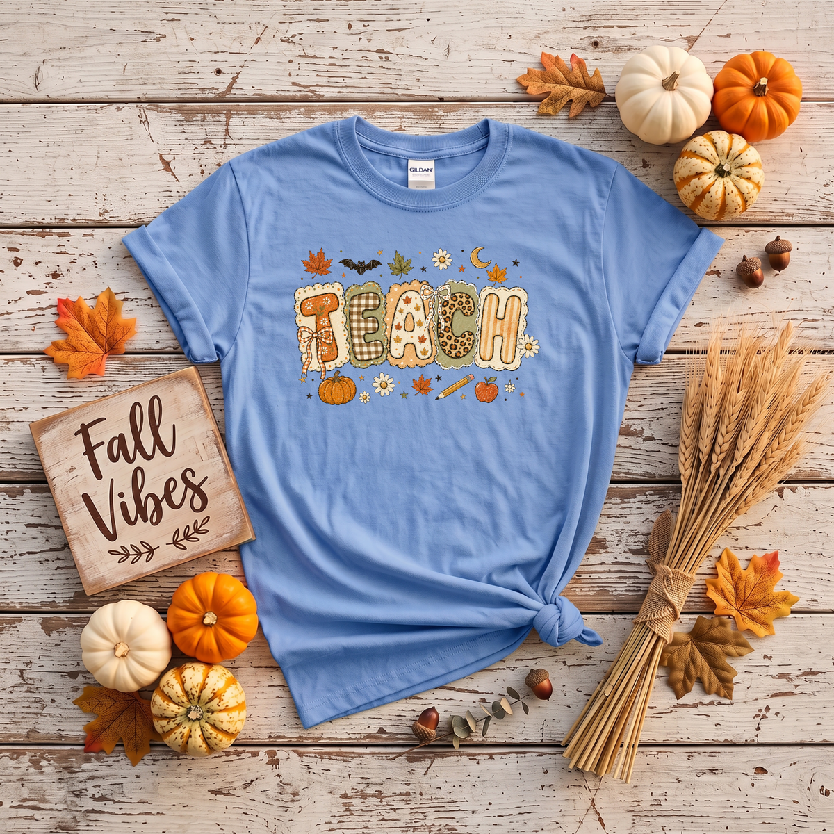 Teacher Fall Crewneck Sweatshirt | Patchwork Teacher Shirt | Cozy Autumn Teacher Sweatshirt
