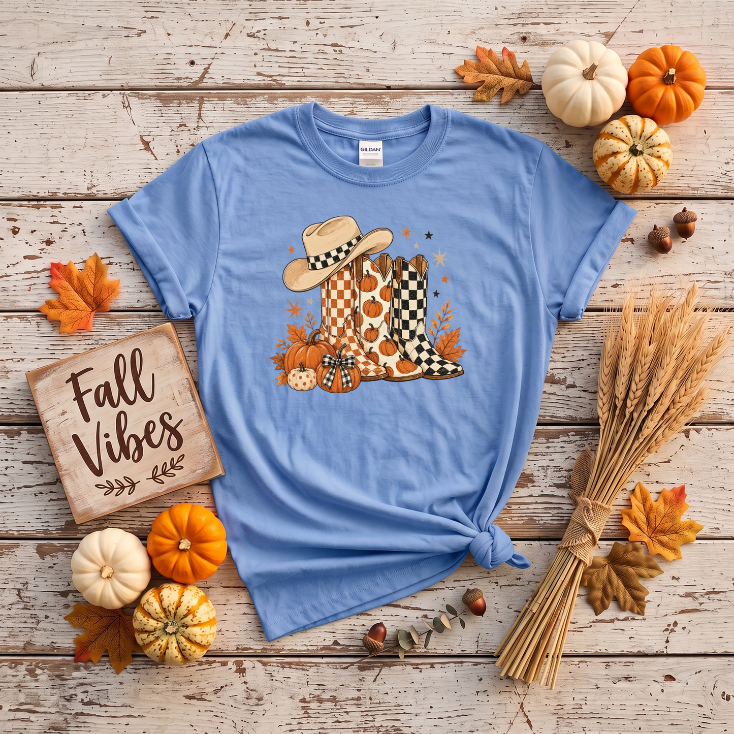 Western Fall Crewneck Sweatshirt | Cowboy Boots & Pumpkins Autumn Sweatshirt | Country Fall Shirt