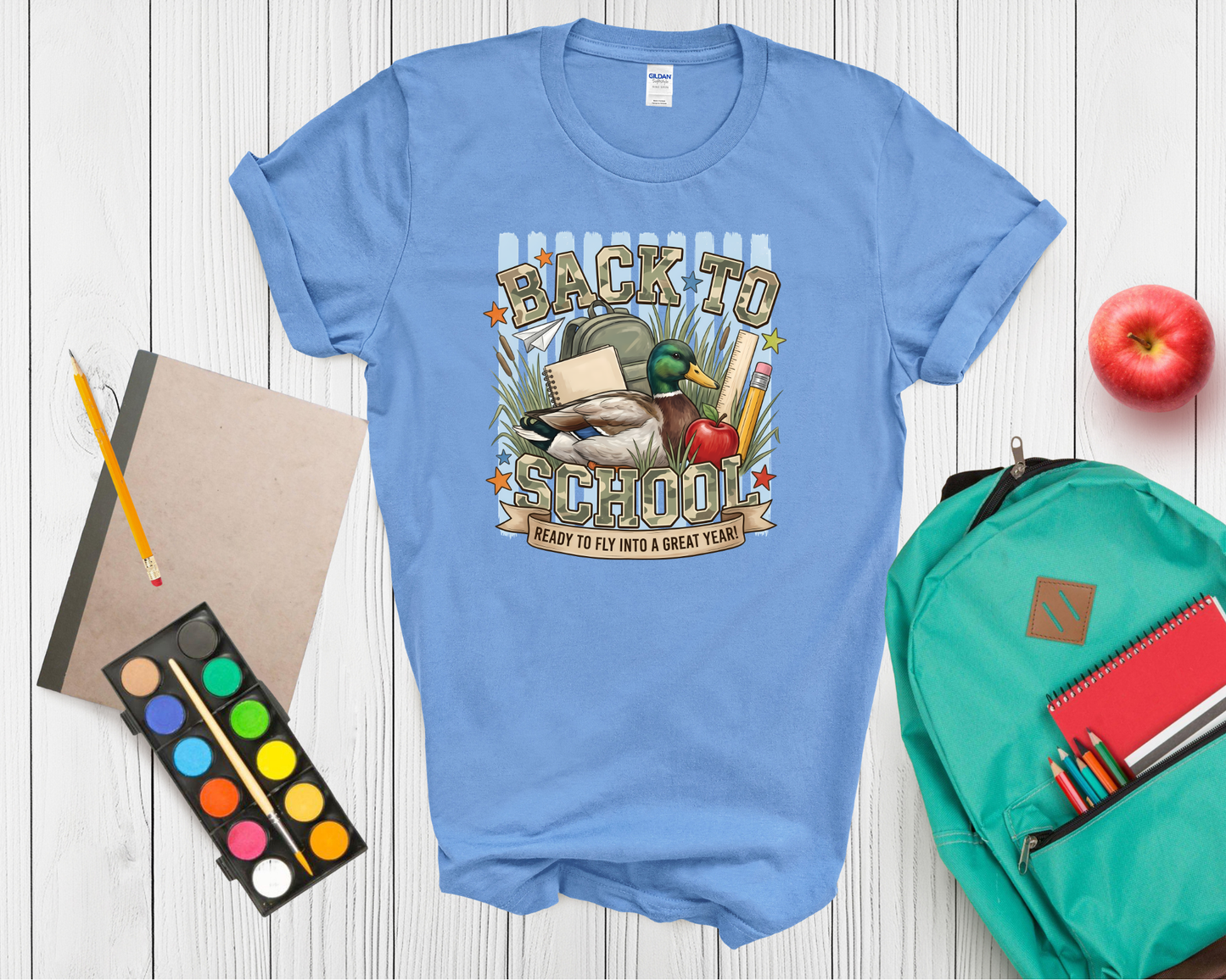 Back to School Duck Shirt | Funny Mallard Duck School T Shirt for Kids | Ready to Fly Into a Great Year Tee