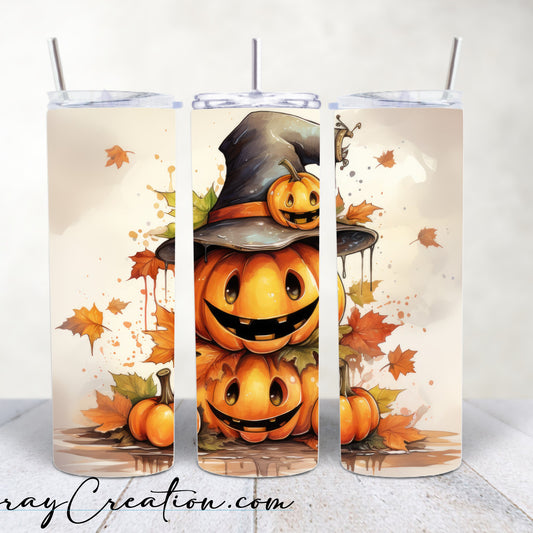 Happy Jack O' Lantern Halloween Tumbler 20oz | Cute Pumpkin Witch Hat Fall Travel Cup