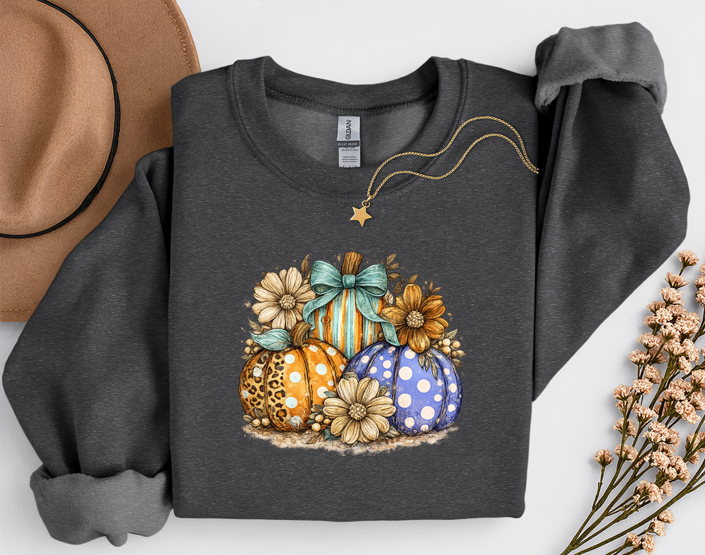 Fall Pumpkins & Flowers Shirt | Cute Autumn T-Shirt or Crewneck Sweatshirt