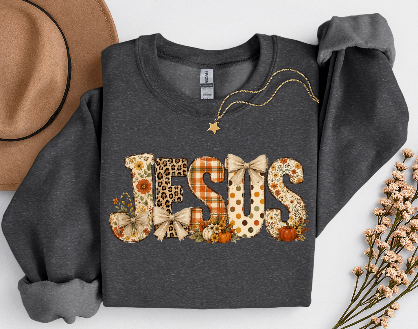 Fall Jesus Shirt | Floral Leopard Pumpkin Christian T-Shirt & Crewneck Sweatshirt