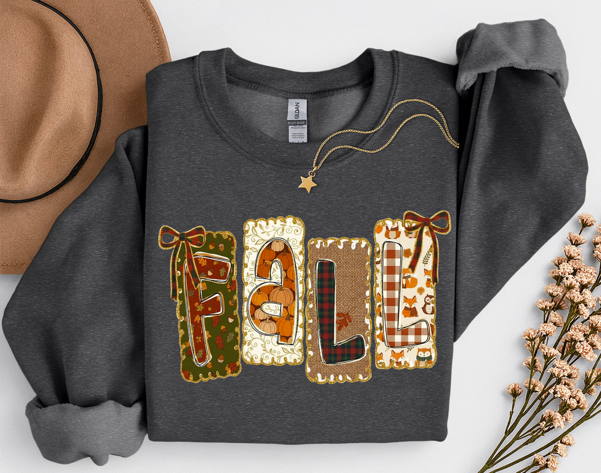 Patchwork Fall Crewneck Sweatshirt | Cozy Autumn Graphic Sweatshirt | Cute Fall Shirt