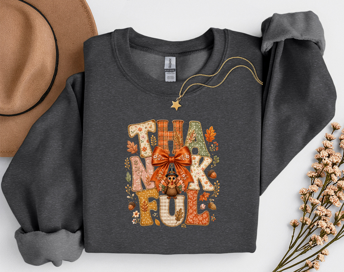 Thankful Turkey Fall Crewneck Sweatshirt | Cute Thanksgiving Shirt | Cozy Autumn Graphic Sweatshirt