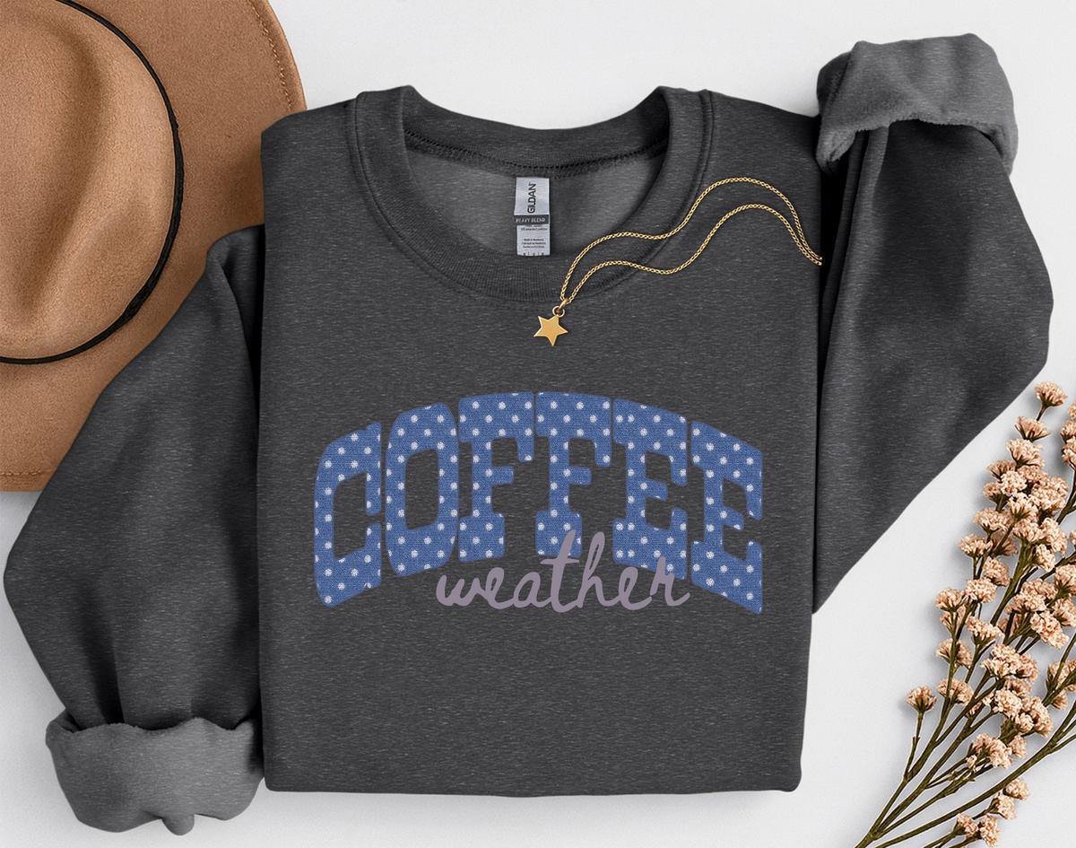 Coffee Weather Crewneck Sweatshirt | Cozy Coffee Lover Fall Sweatshirt | Polka Dot Coffee Shirt