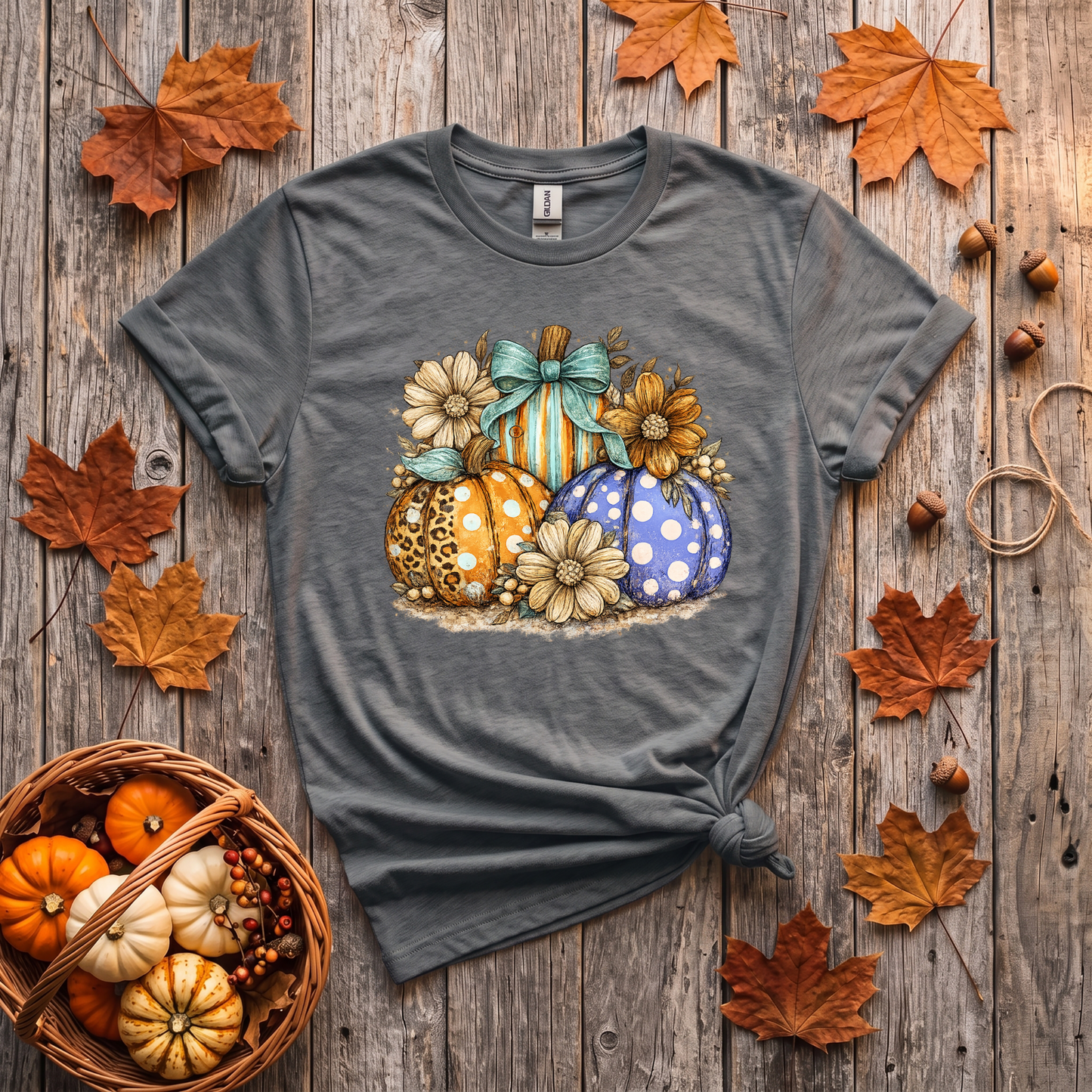 Fall Pumpkins & Flowers Shirt | Cute Autumn T-Shirt or Crewneck Sweatshirt
