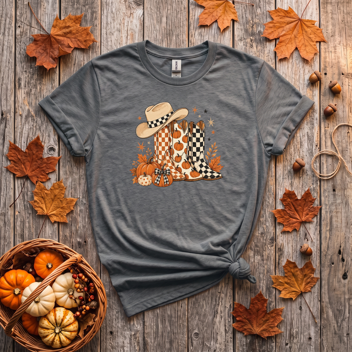 Western Fall Crewneck Sweatshirt | Cowboy Boots & Pumpkins Autumn Sweatshirt | Country Fall Shirt