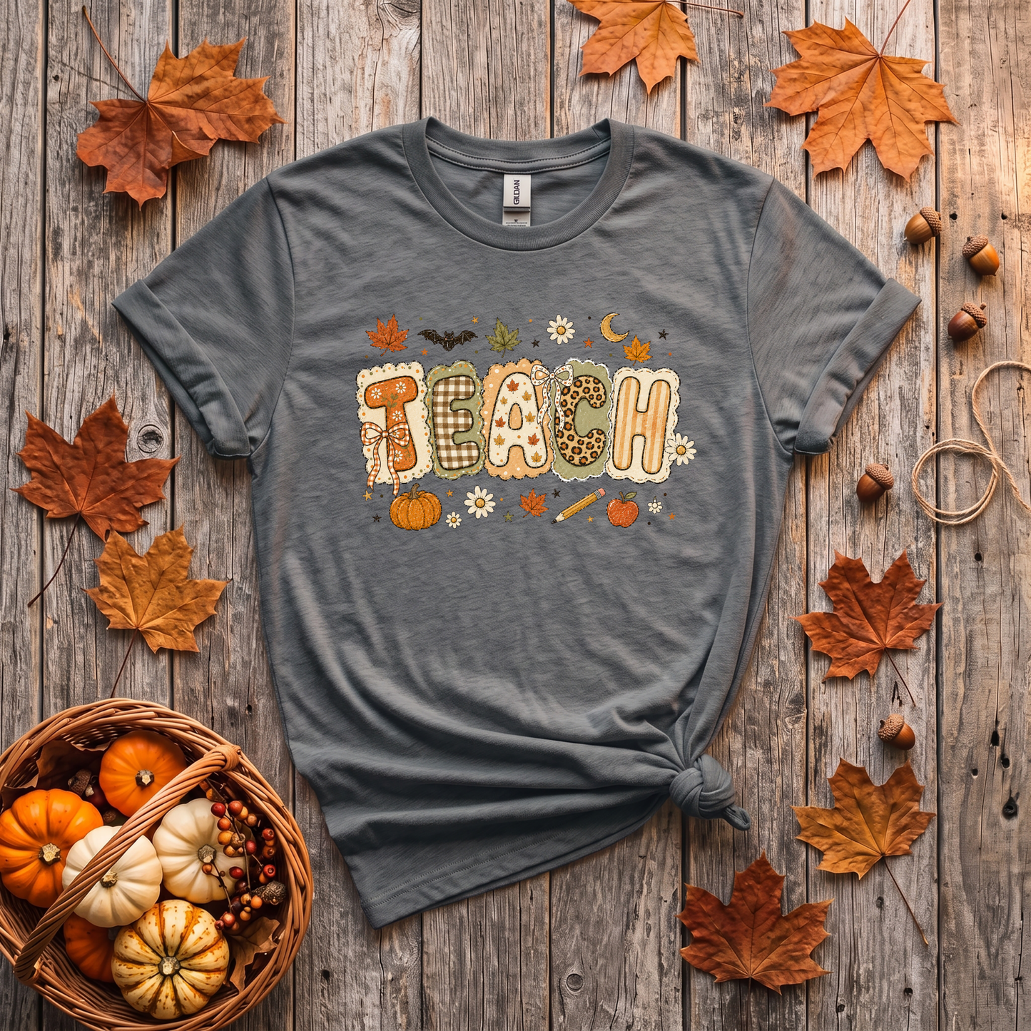 Teacher Fall Crewneck Sweatshirt | Patchwork Teacher Shirt | Cozy Autumn Teacher Sweatshirt