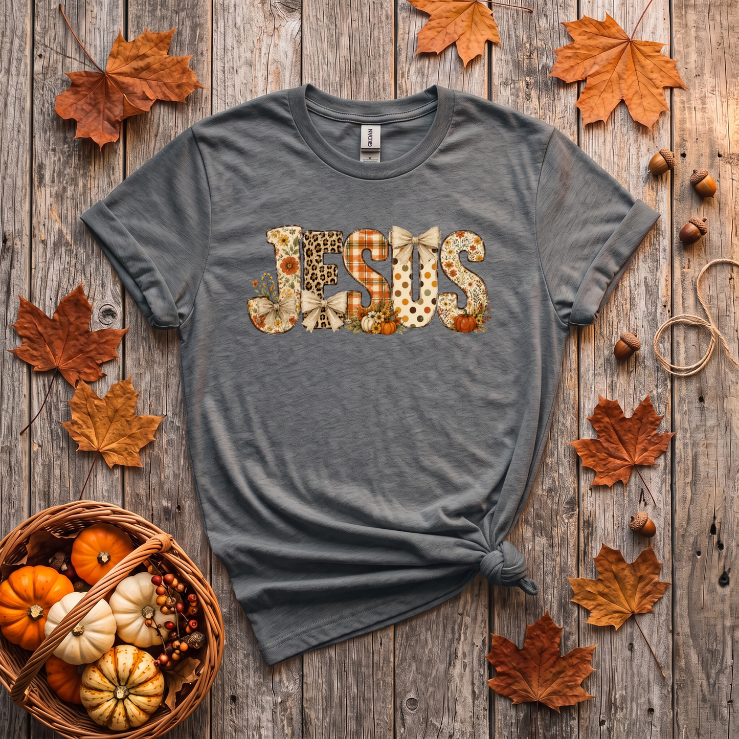 Fall Jesus Shirt | Floral Leopard Pumpkin Christian T-Shirt & Crewneck Sweatshirt