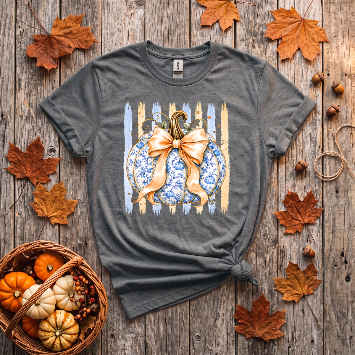 Blue Floral Pumpkin Crewneck Sweatshirt | Coquette Fall Pumpkin Sweatshirt
