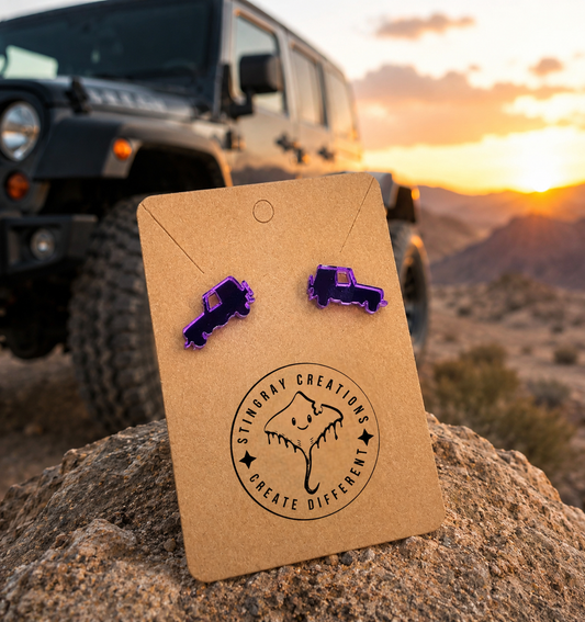 Purple Mirror Stud Earrings | Jeep Lover Earrings | Off Road Jewelry Gift for Women