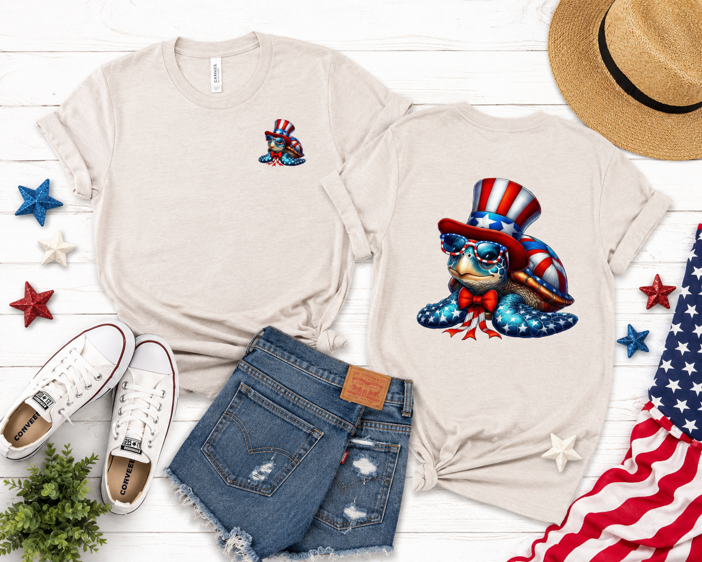 Patriotic Turtle T-Shirt | 4th of July Sea Turtle Shirt | Coastal Independence Day Tee
