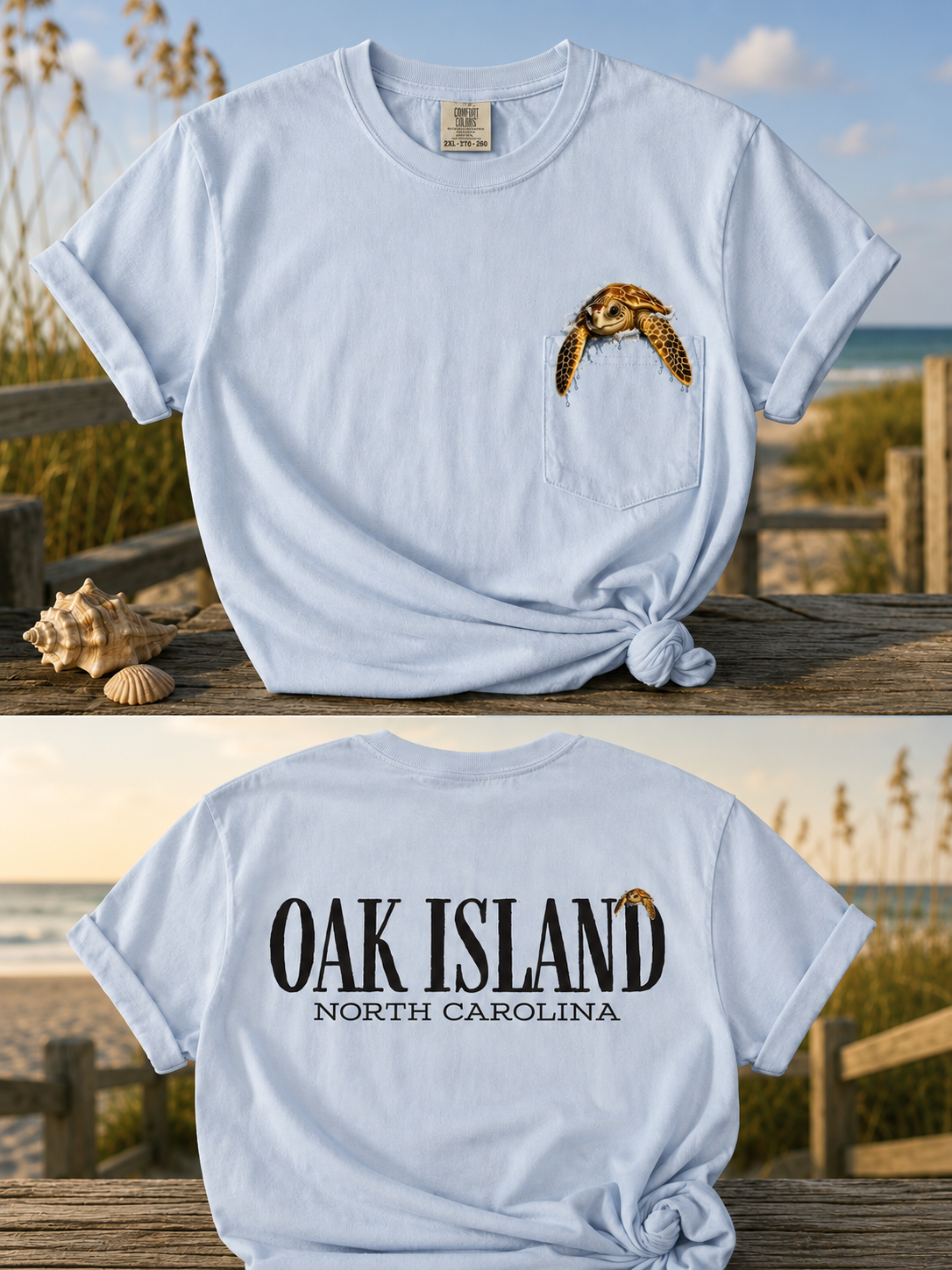 Oak Island Sea Turtle Pocket T Shirt | North Carolina Coastal Apparel | Comfort Colors