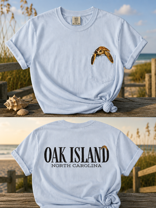 Oak Island Sea Turtle Pocket T Shirt | North Carolina Coastal Apparel | Comfort Colors