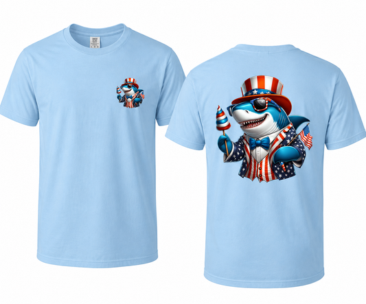 Patriotic Shark T-Shirt | Uncle Sam Shark Graphic Tee | 4th of July Beach Shirt