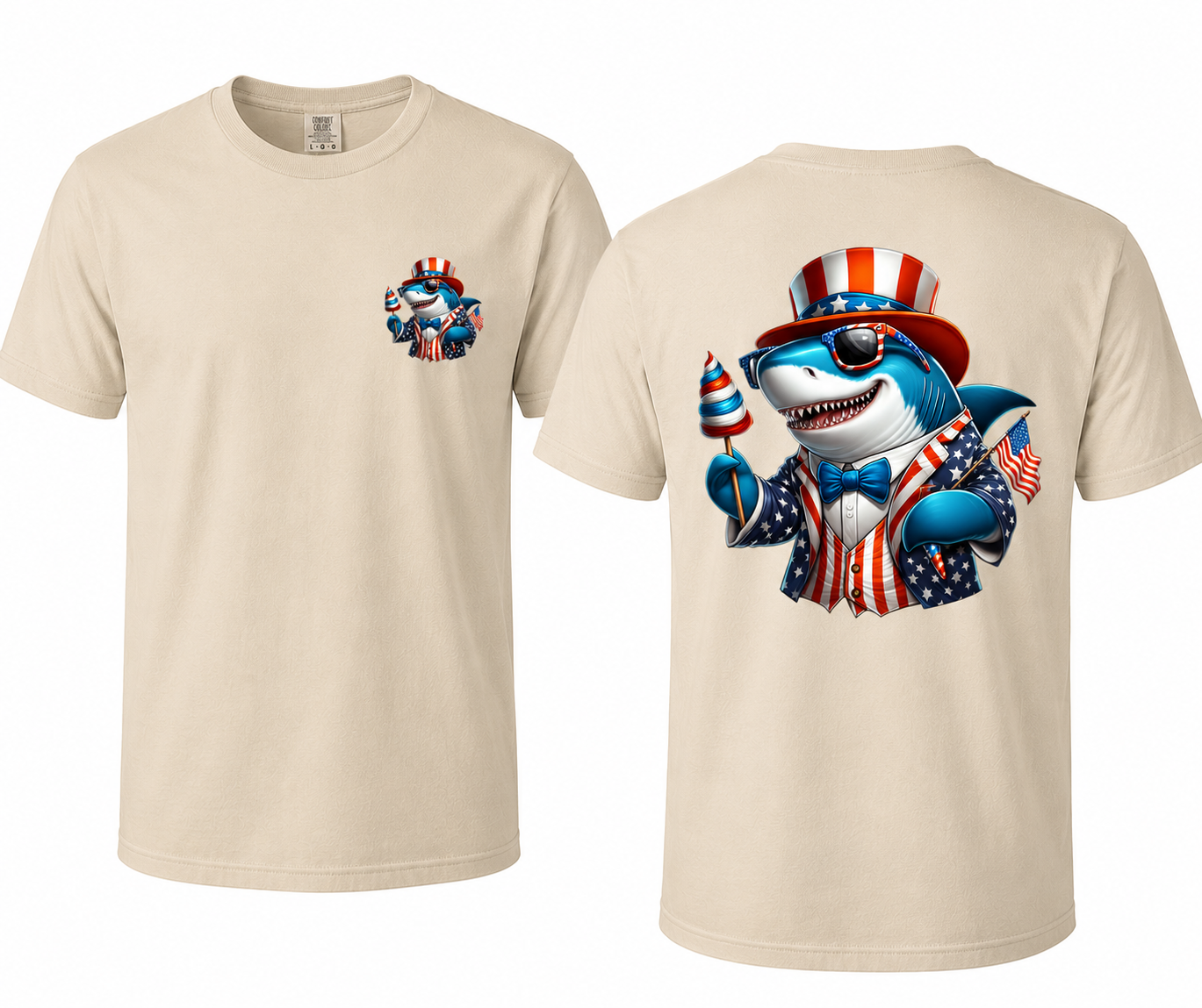 Patriotic Shark T-Shirt | Uncle Sam Shark Graphic Tee | 4th of July Beach Shirt