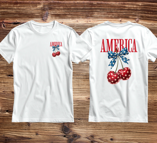 America Cherry Patriotic Graphic Tee | Fourth of July Shirt