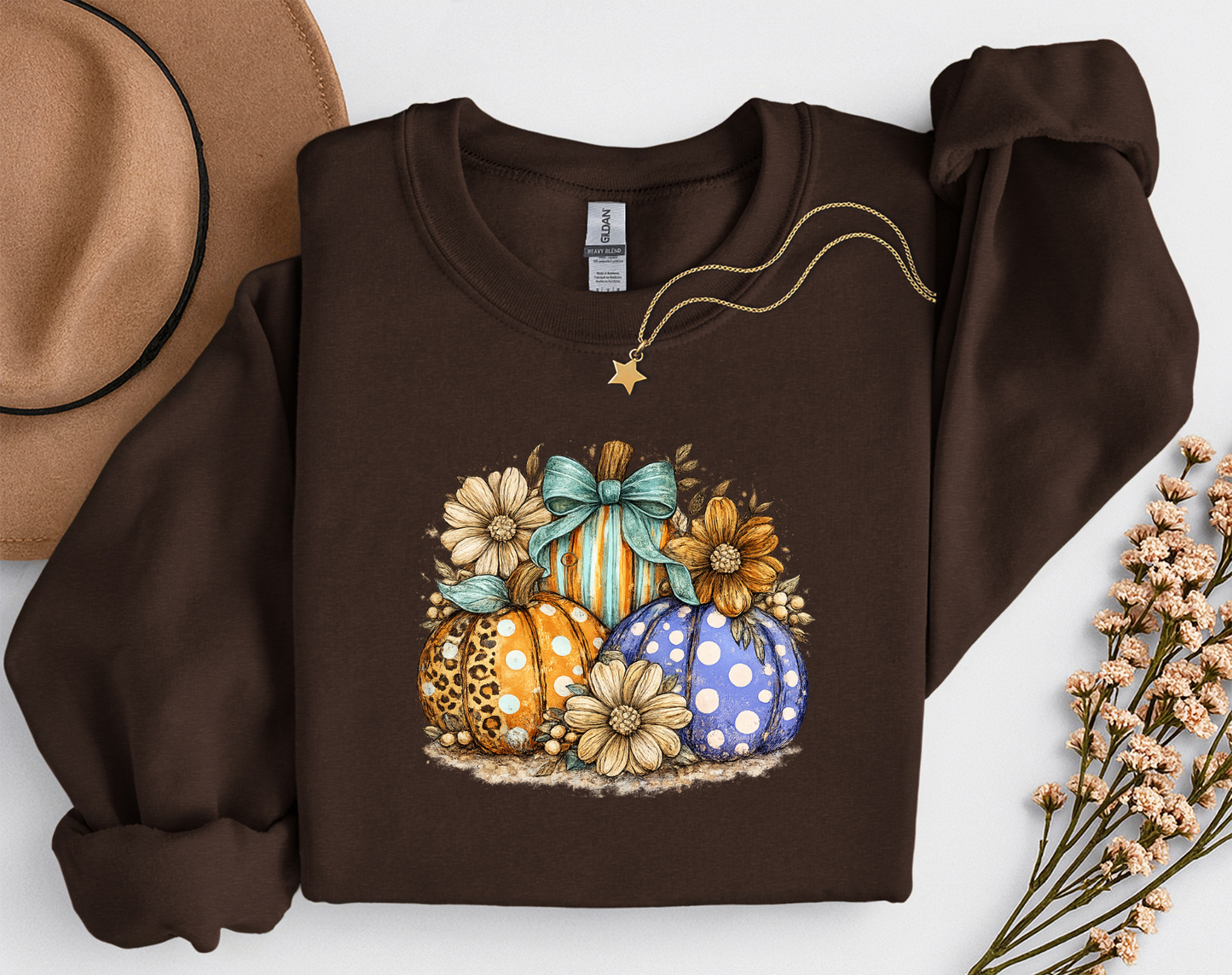Fall Pumpkins & Flowers Shirt | Cute Autumn T-Shirt or Crewneck Sweatshirt